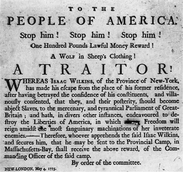 Photo:New London CT 1775 Isaac Wilkins Revolutionary War Broadside Traitor