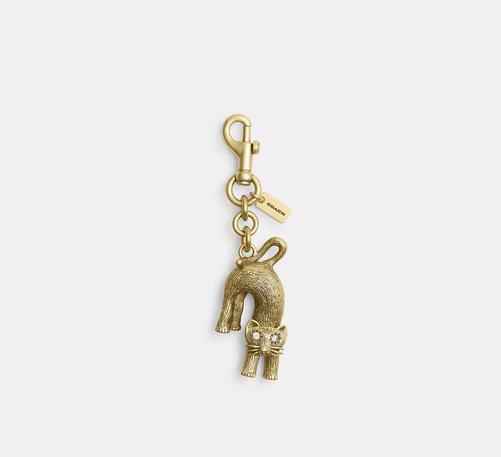 COACH Cat Bag Charm Gold Metal Crystal Eyes Brand New Sealed