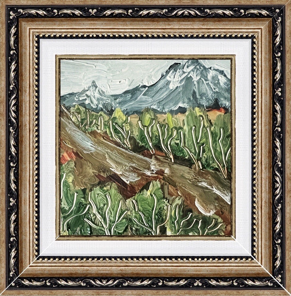 Framed Mountain Trees Road Oil Painting Abstract Impressionism Landscape Wall Art