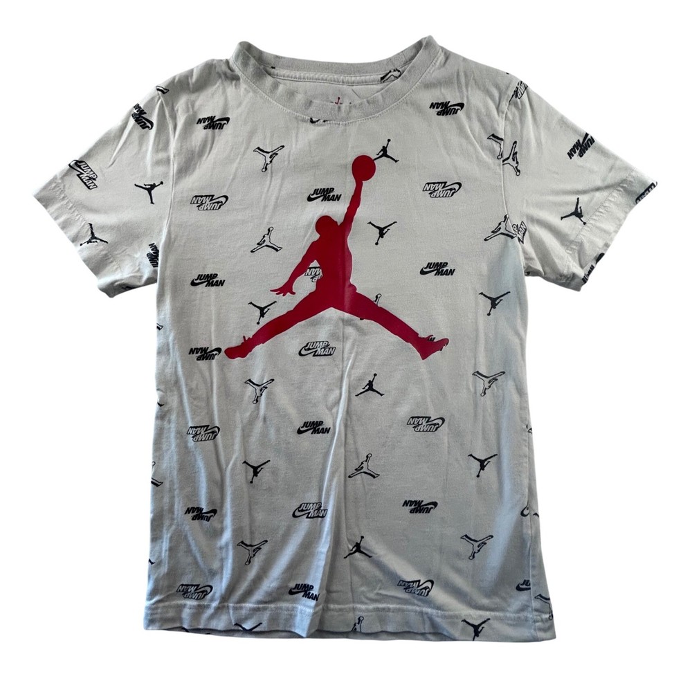 Jordan Jumpman Boys Size M (10-12) White Red Black Graphic T-Shirt