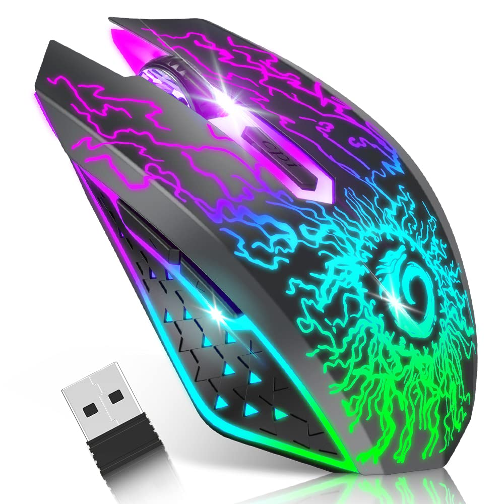 Versiontech Rechargeable Wireless Gaming Mouse with Colorful RGB Lighting
