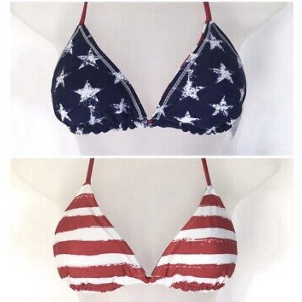 Xhilaration Women's Reversible USA Flag Stars or Stripes Bikini Top Fits C to DD