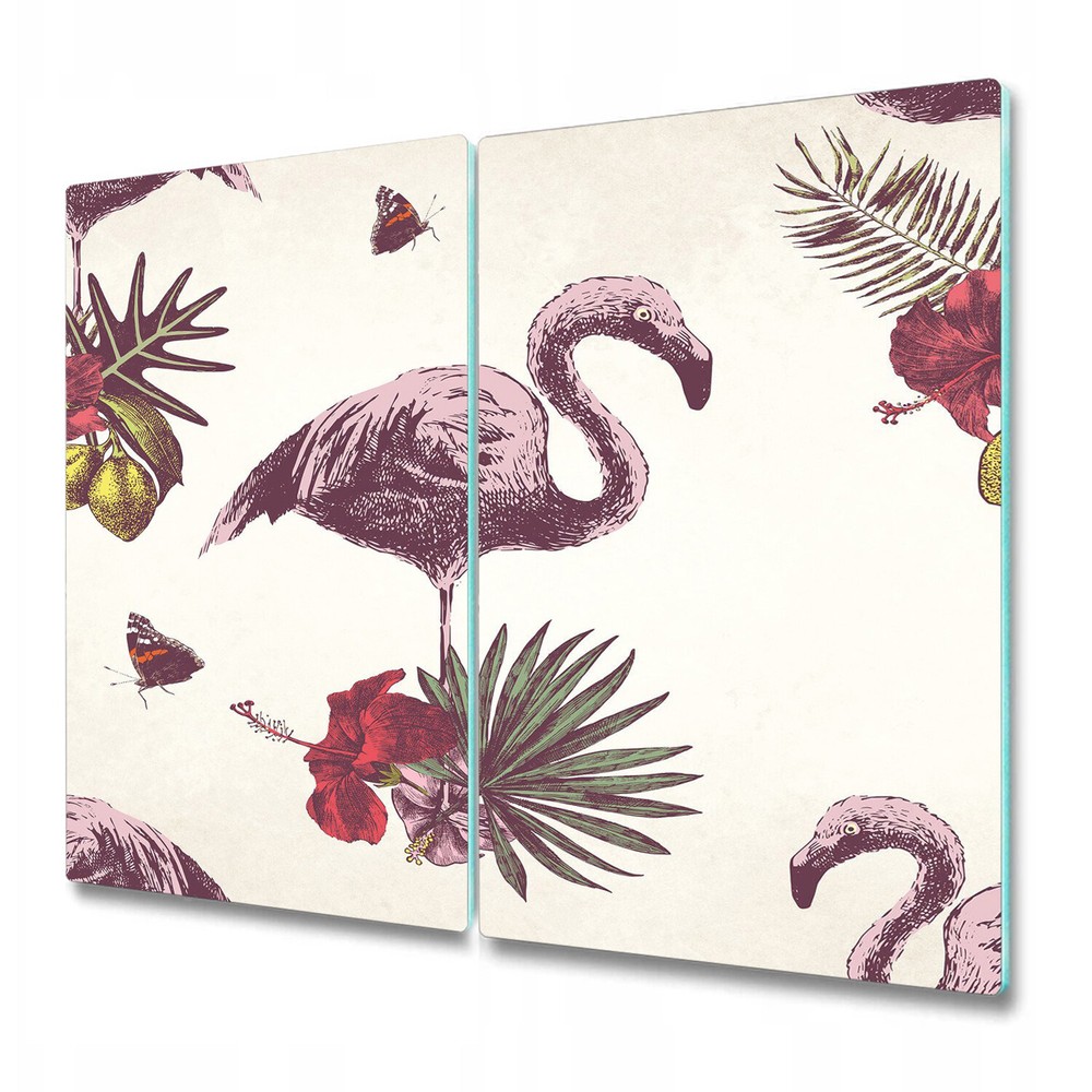 Glass Chopping Board Flamingo & Hibiscus Pink Birds Exotic pastel 2x30x52