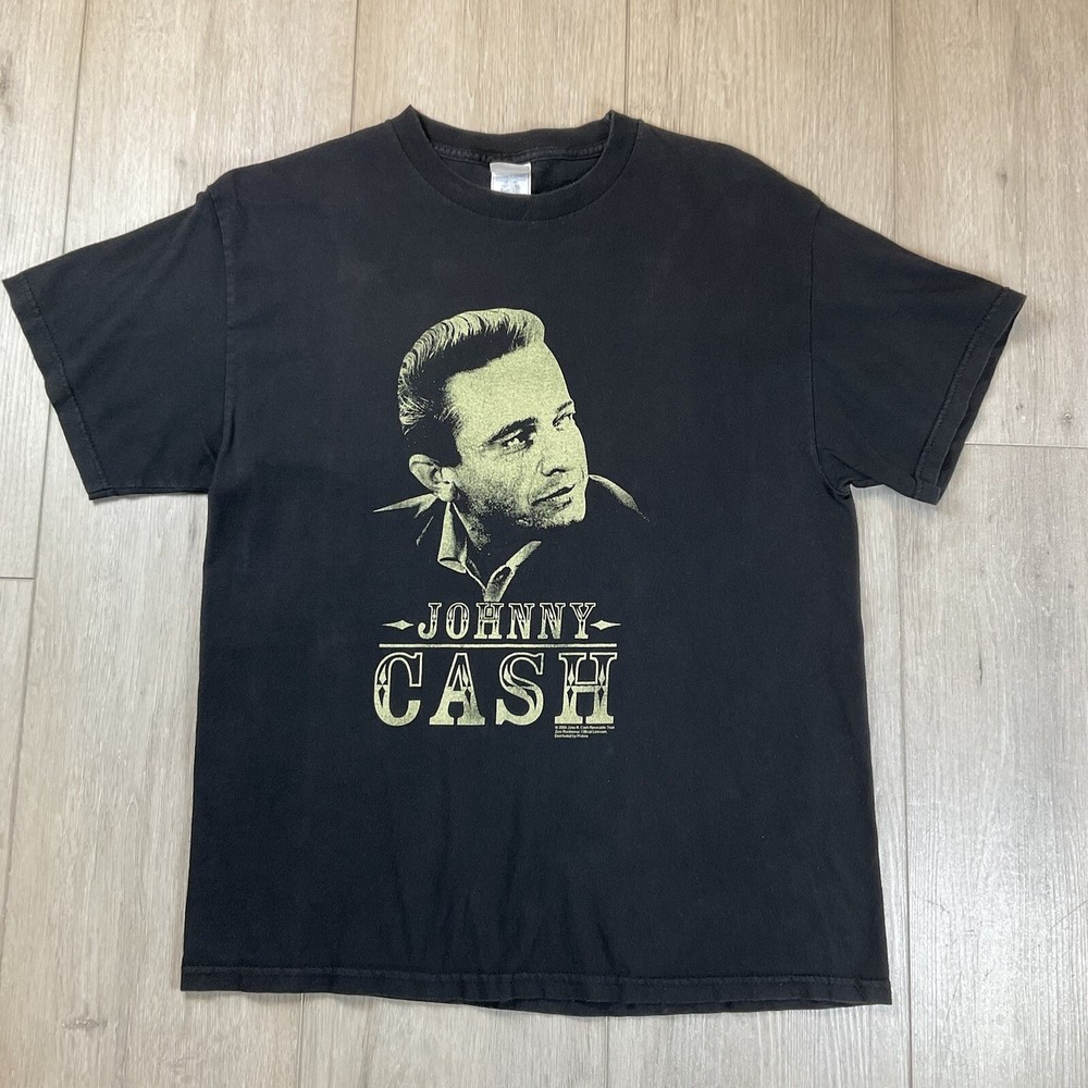 Johnny Cash T Shirt Men's Large Y2K Graphic Tennessee River Black EUC