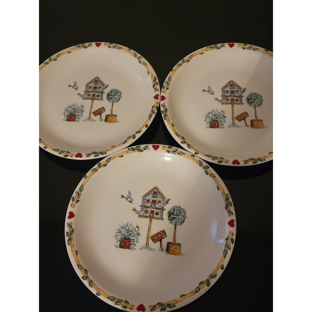Y2K VTG Bluebird Birdhouse Salad Plates 7.75  Casuals by China Pearl Set of 3