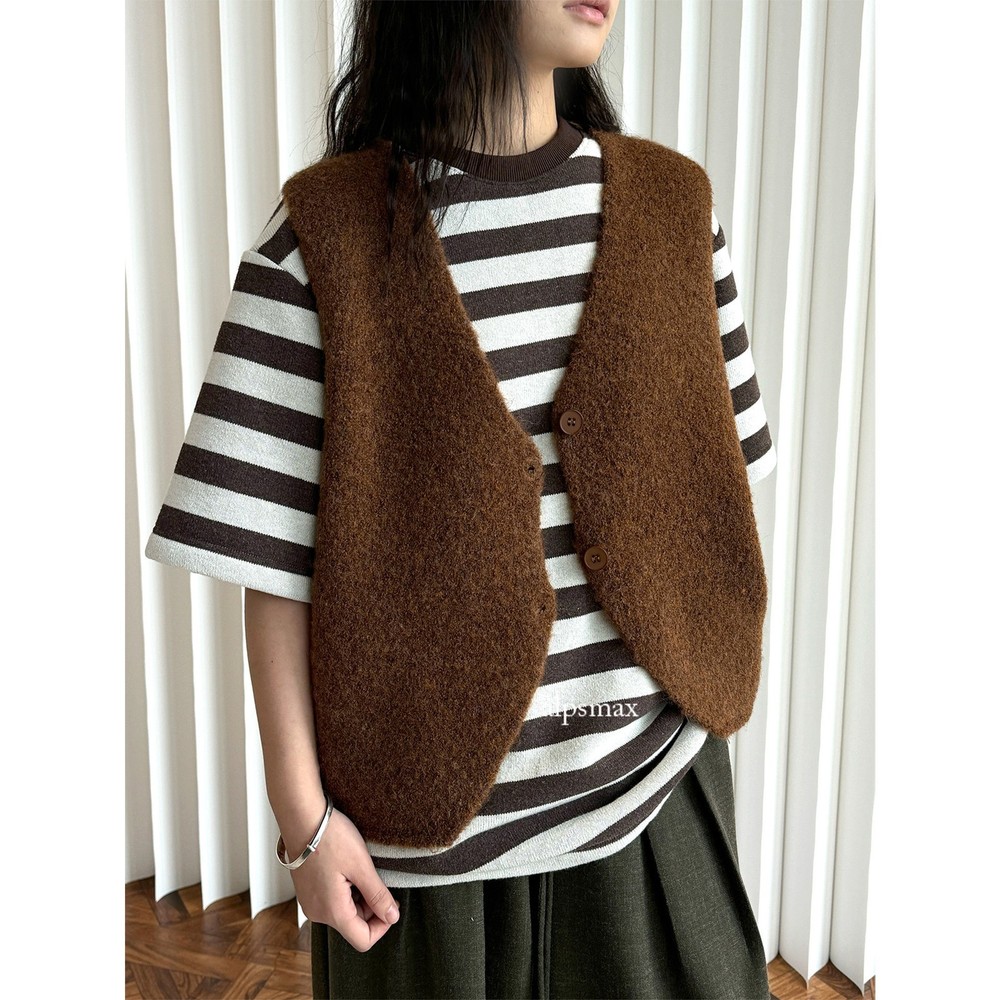 Retro Autumn Women's Sleeveless V Neck Wool Blend Outwears Vest Waistcoat Button