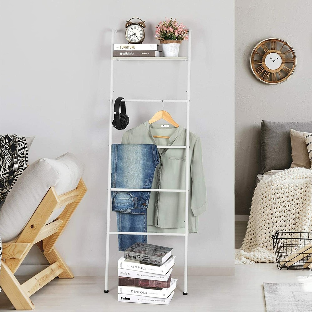 5-Tier Towel Blanket Ladder Shelf Wall Leaning Standing Bath Towel Storage Rack