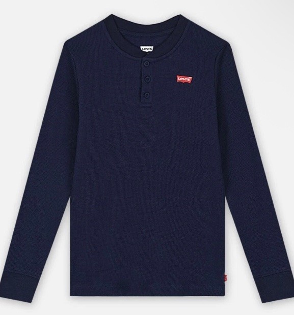 Teen Boys Levi's Long Sleeve Thermal Henley Knit Shirt, Navy Blue Large