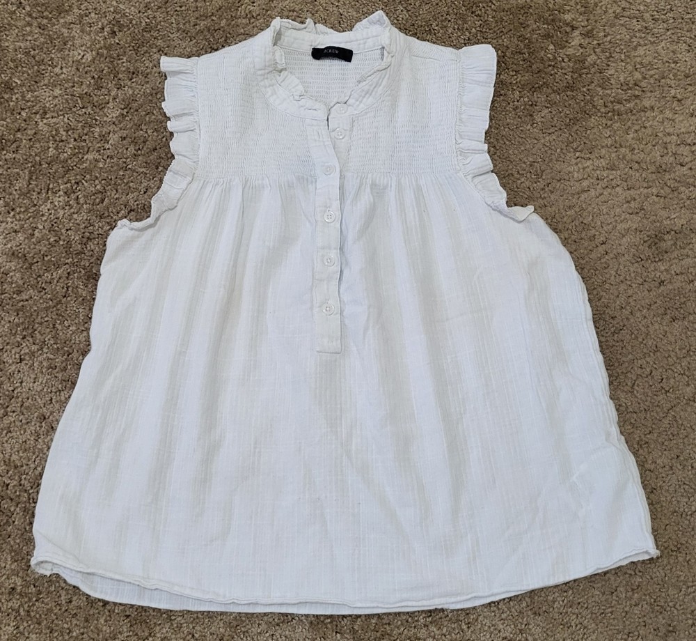 J. Crew Blouse Ruffle Neck Women's S White Button Down Sleeveless
