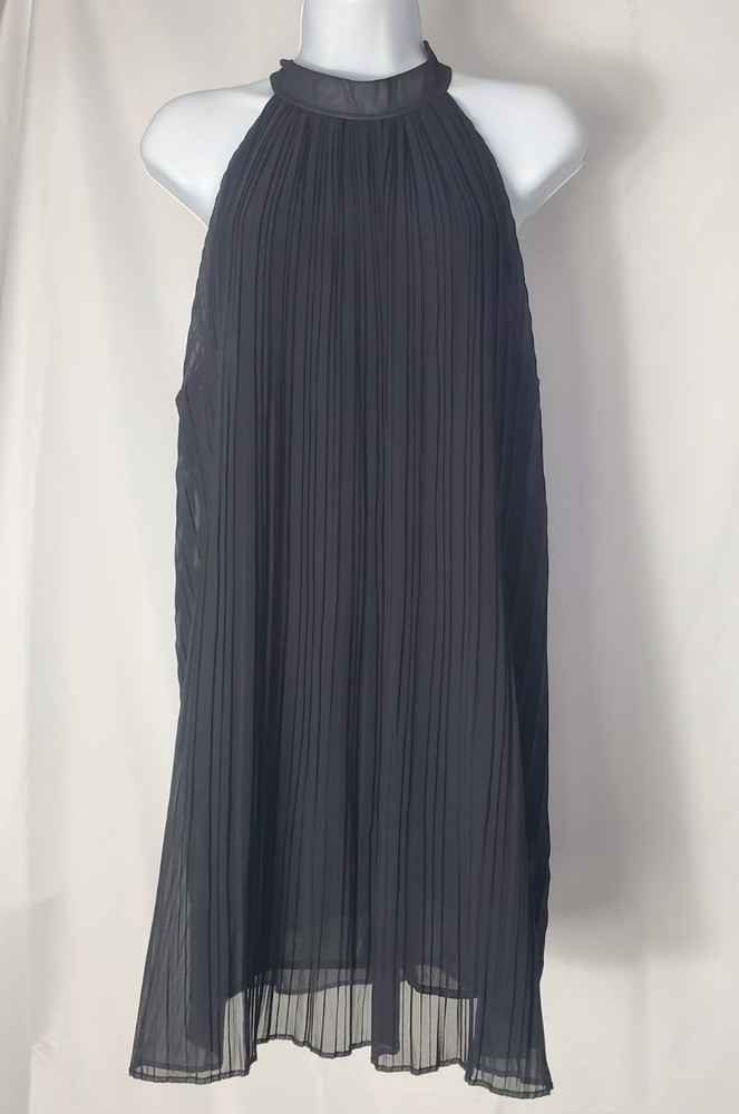 Black Pleated Halter Top 2XL Sheer Chiffon Sleeveless Blouse Party Top