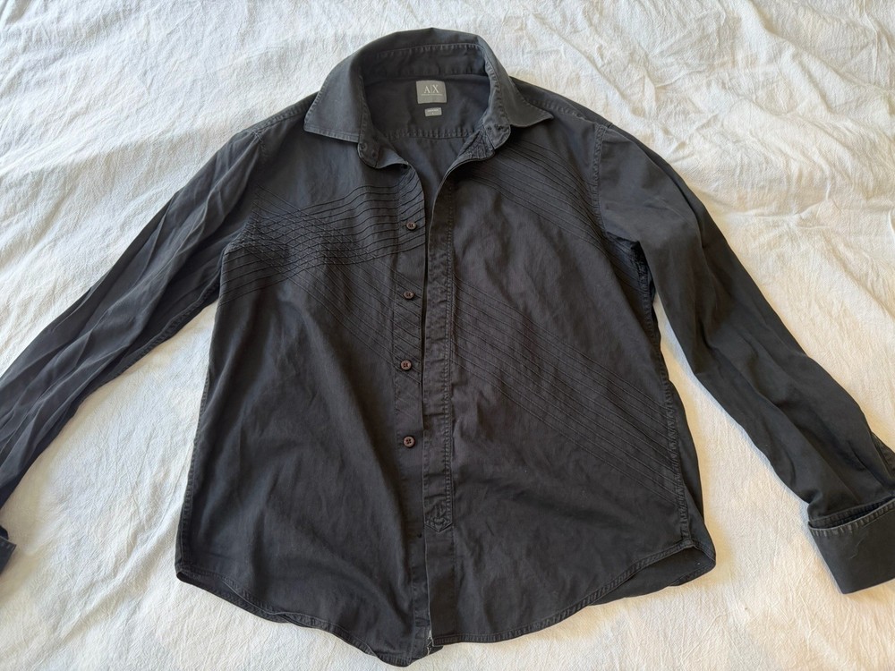 A|X Armani Exchange Men’s Charcoal Gray Button Up Shirt Size Large L Long Sleeve