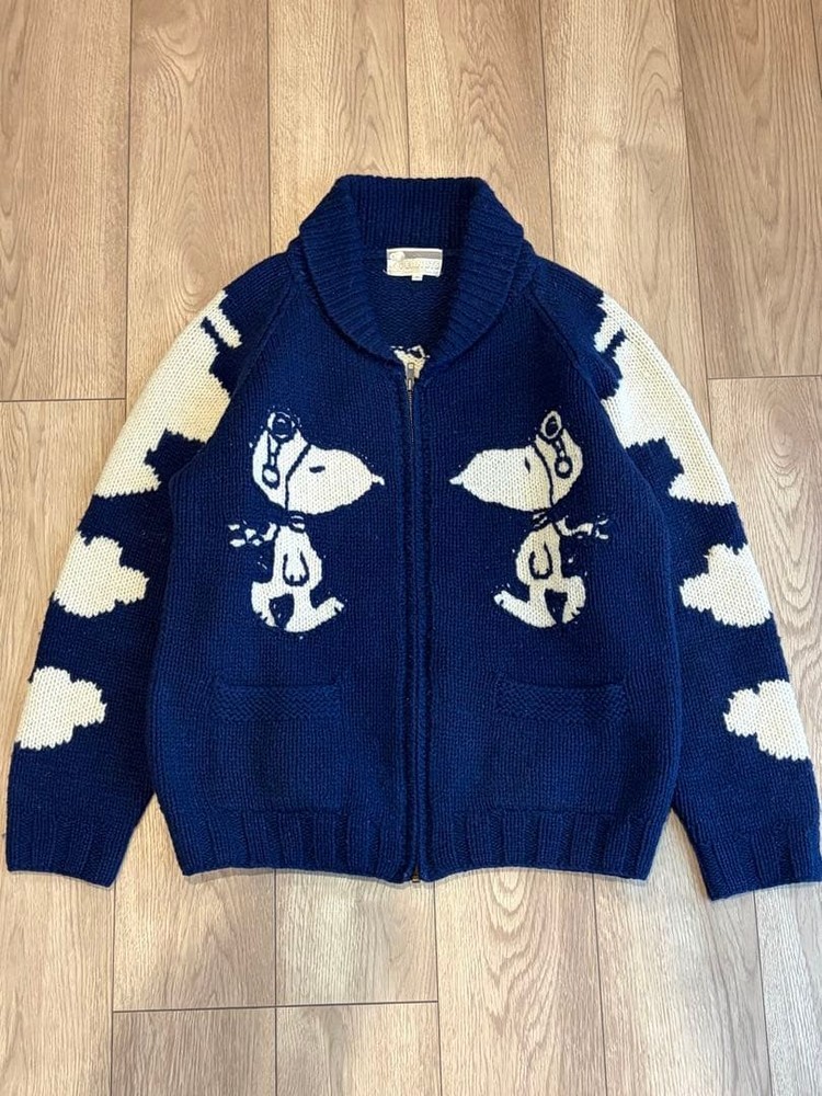 90s Snoopy Peanuts Cowichan Knit Sweater Flying Ace Jacket S Small