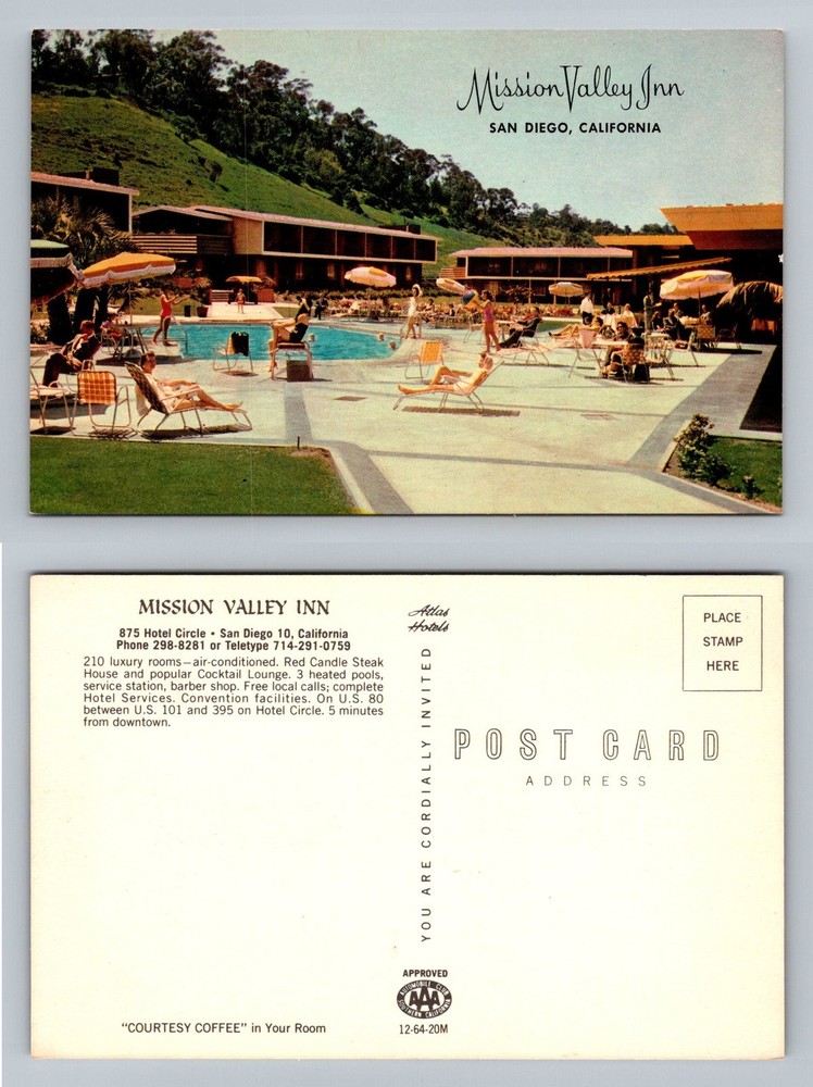 San Diego, CA-California, Mission Valley Inn Pool Patio Scene Vintage Postcard