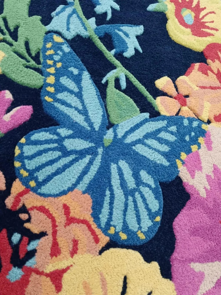 Hand Tufted Wool  Colorful Botanical Flower Carpet Living Room Carpet Rug