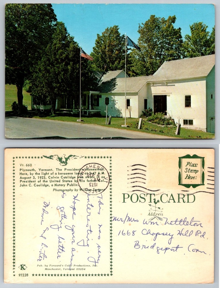 Calvin Coolidge Homestead Plymouth VT Postcard 1973 Posted VT. 660