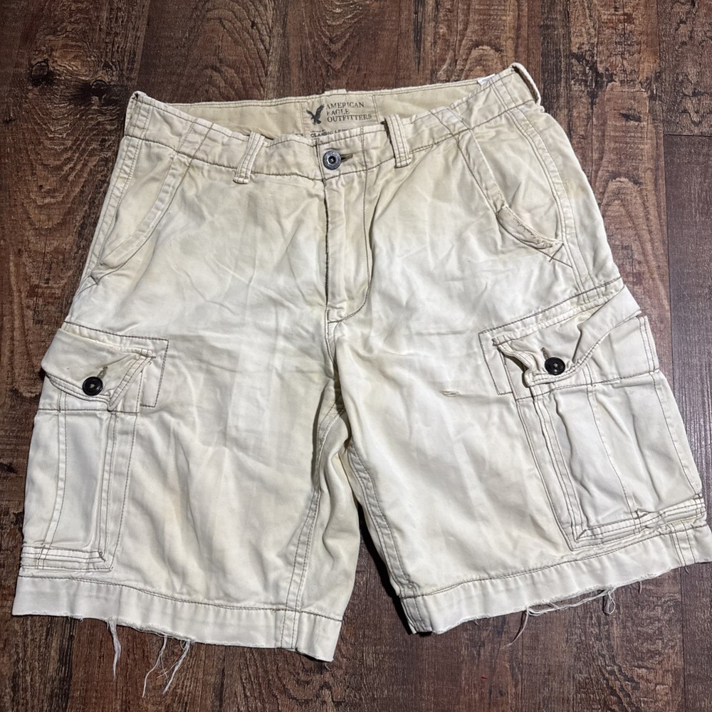 American Eagle Outfitters Vintage Y2K Cargo Shorts Size 34 Khaki Tan