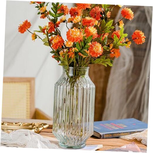 Vintage Ribbed Clear Glass Flower Vase 9.2 Inch for Home Decor