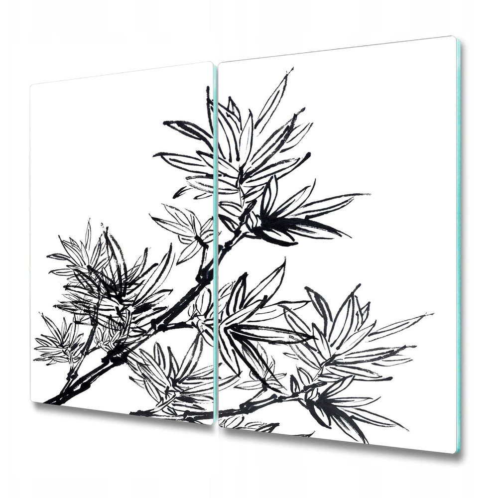 Glass Chopping Board Black Bamboo Sketch Black and White Nature Tree Leaves