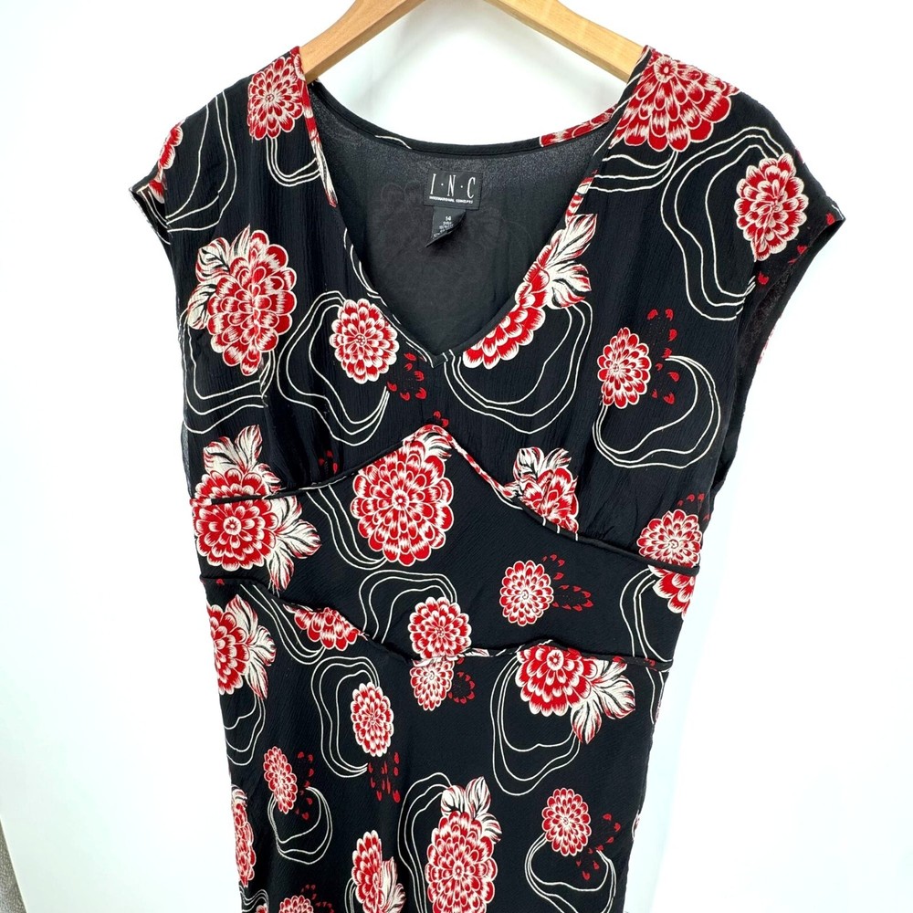 INC Floral Maxi Dress Womens Size 14 Babydoll Y2K Sleeveless Silk Empire Waist