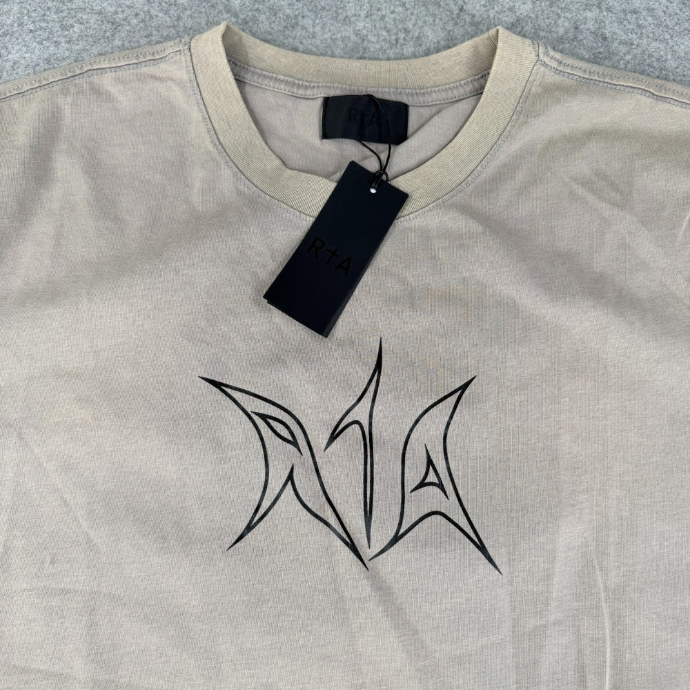 New RTA Road To Awe Graphic T Shirt XL Beige Black Logo Streetwear Western