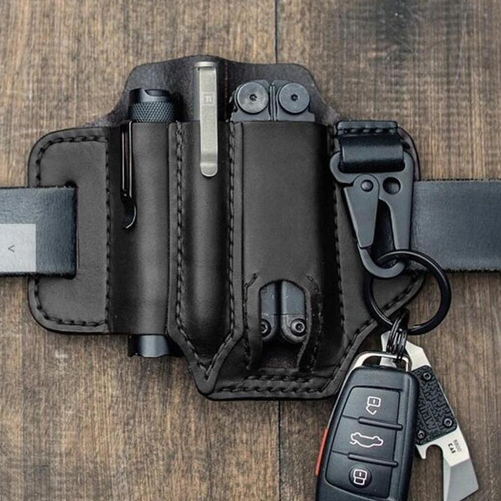 Multitool Flashlight Sheath Belt Leather EDC Pocket Organizer Pen Key Holder
