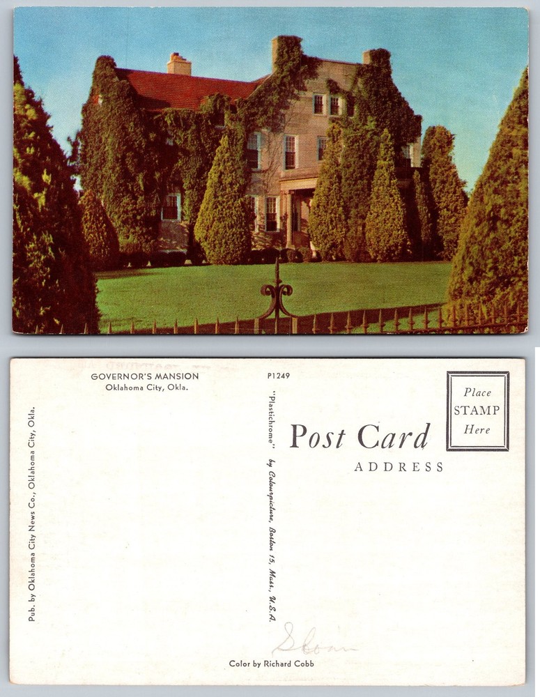 Vintage Governor's Mansion Oklahoma City OK Plastichrome Postcard