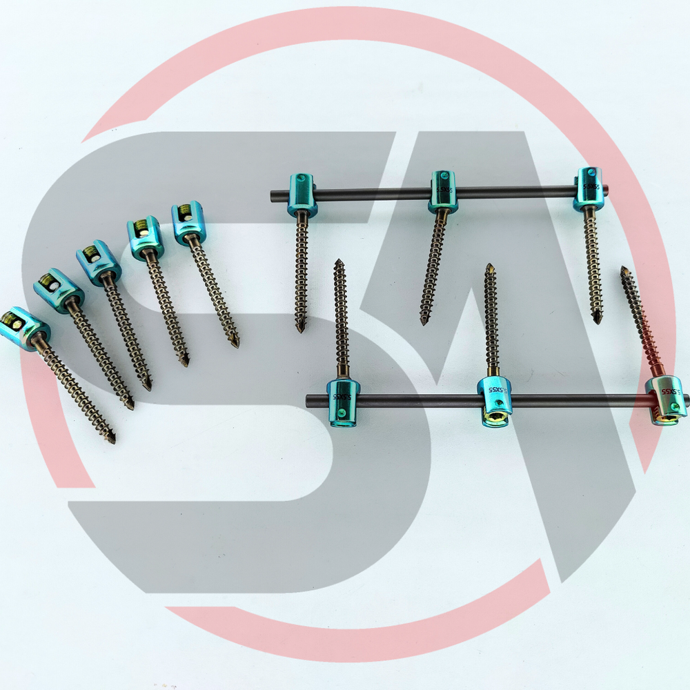 Spinal Pedicle Polyaxial Screws & Rod Dia 5.5mm Length 35-55mm 14 Pcs Set Ti