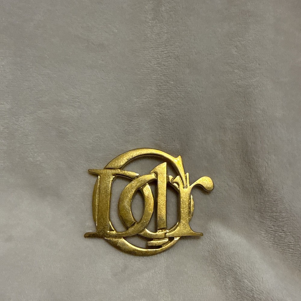 Vintage Christian Dior Parfums Logo Brooch Vintage Gold Plated Pin Signed CDior