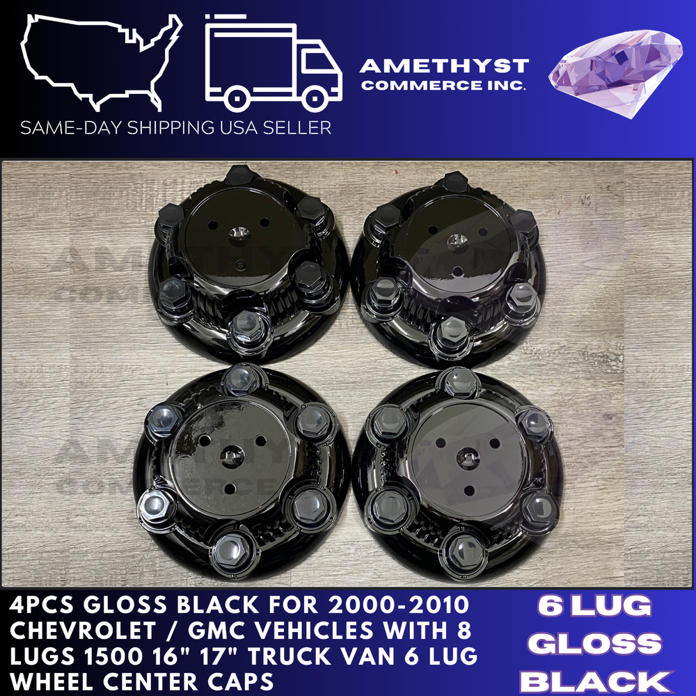 4pcs Chevy Silverado 1500 Tahoe Replacement 6LUGS BLACK Center Cap w/ black Nut