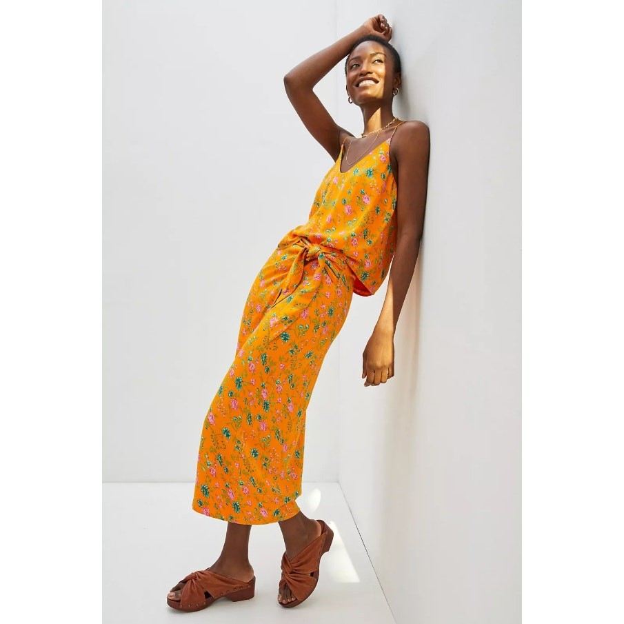 Anthropologie Sabia Faux Wrap Midi Skirt & Tank Womens Size 2 Matching Set