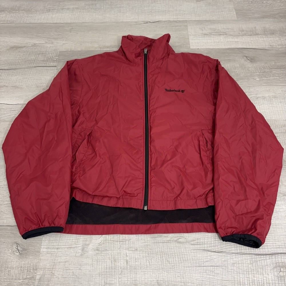 Vintage Timberland Weather Gear Solid Red Zip Up Windbreaker Mens Large