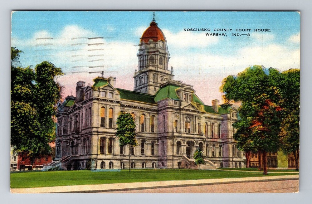 Warsaw IN-Indiana, Kosciusko County Court House, Antique Vintage c1947 Postcard