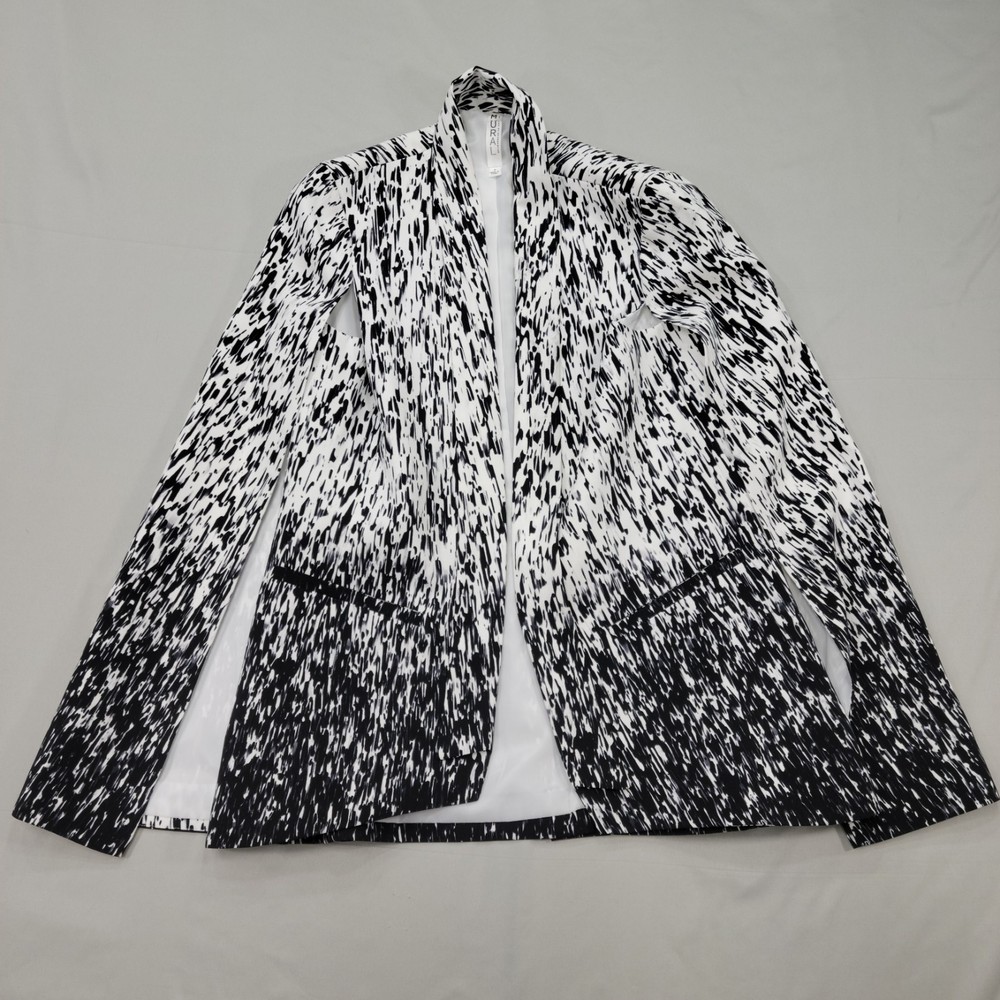 Mural Womens Abstract Graphic Print Open Front Jacket Blazer Black White Size S-image