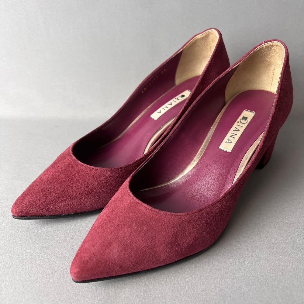Diana Suede Bordeaux Pointed Toe Pumps 24cm Women's Shoes Excellent Condition