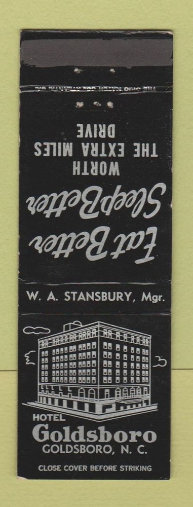 Matchbook Cover - Hotel Goldsboro NC