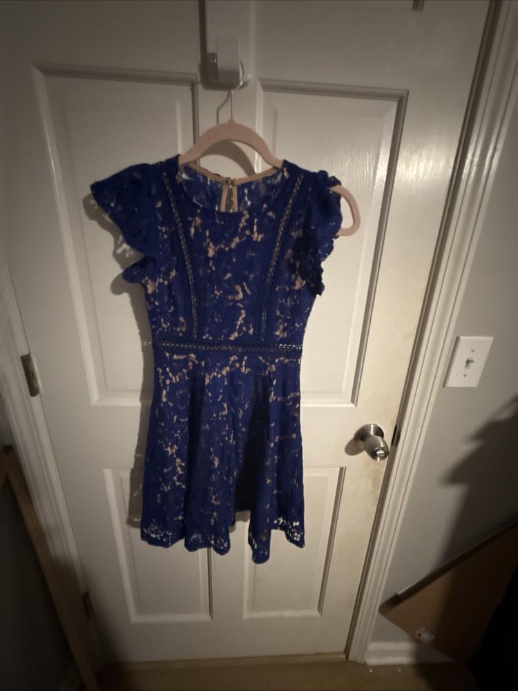 Rare Editions Girls Fit & Flare Navy Blue/Tan Sleeveless Dress Size 10