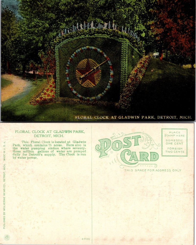 Floral Clock at Gladwin Park Detroit Michigan Postcard
