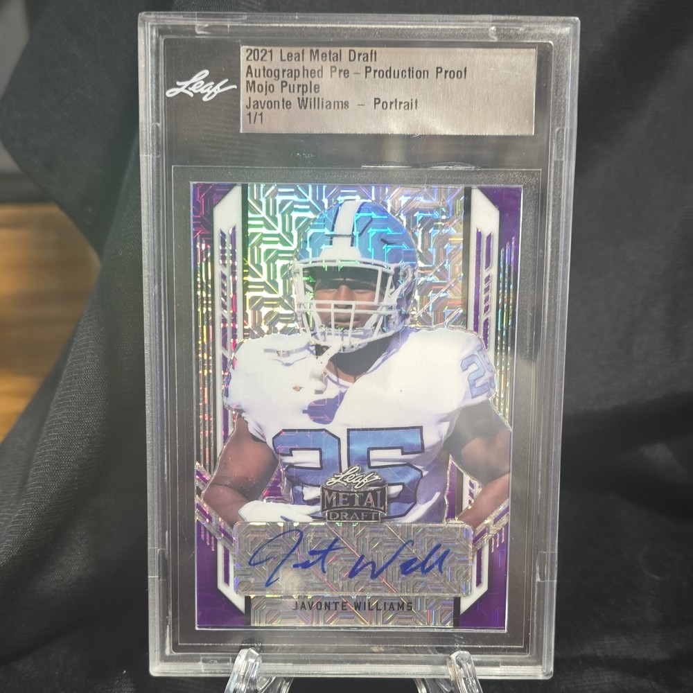 2021 Leaf Metal Draft Javonte Williams Mojo Purple Auto 1/1 Proof Slab