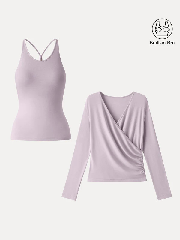 OGL Summer Two-Piece Set Cami with Surplice Ruched Top-  Pink Violet, NWT