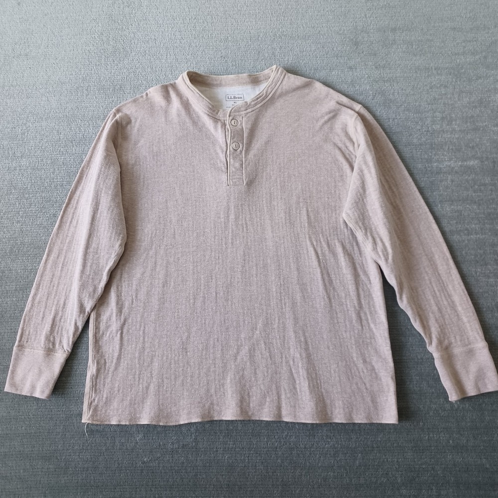 Vintage LL Bean River Drivers Henley Shirt Beige XL Red 80s Thermal Wool USA