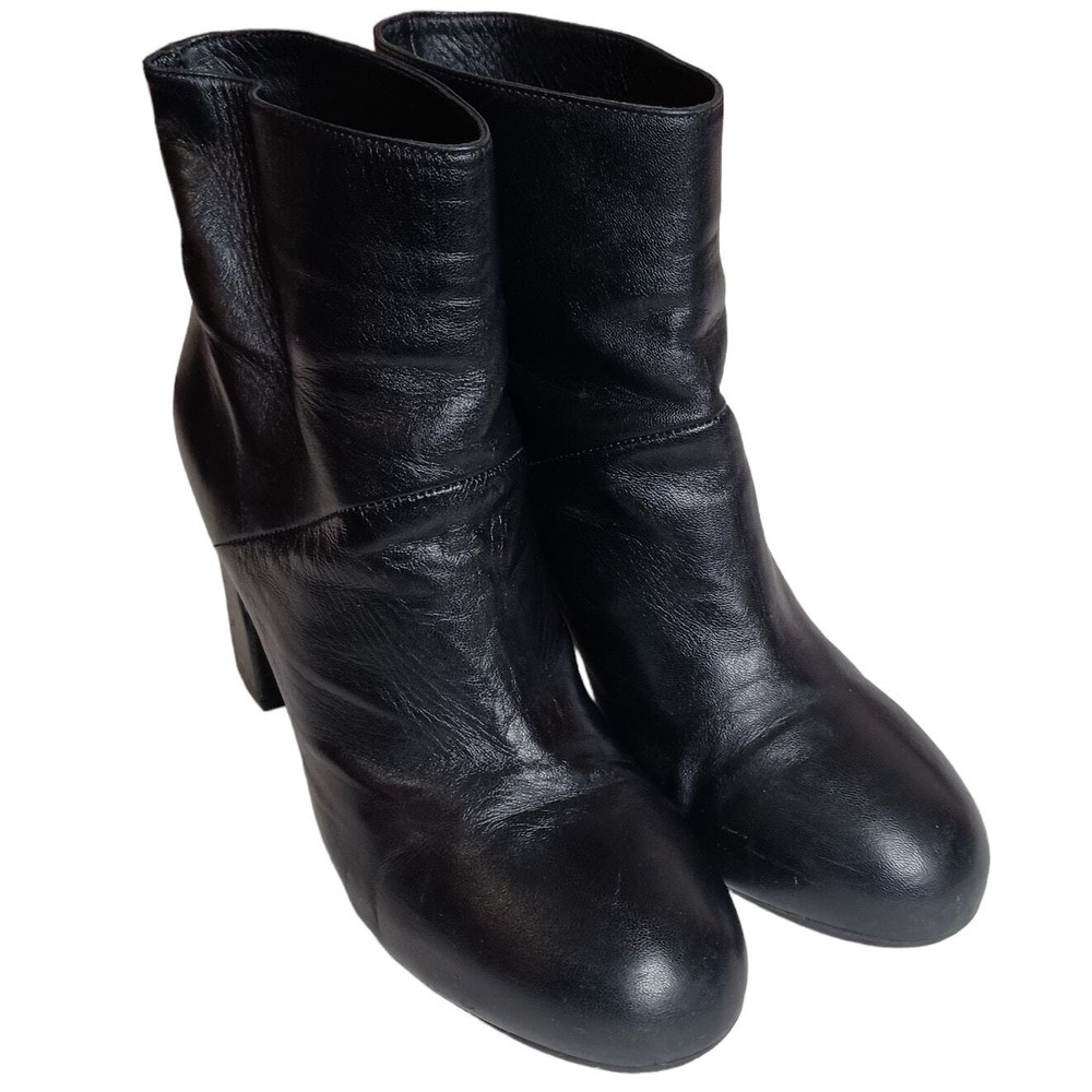 MARNI Ankle Booties Moto Biker Heeled Boots Black Soft Leather Size 38 8