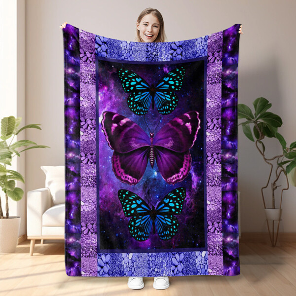 Butterfly Printed Flannel Blanket - Soft Warm Lightweight for Couch Office Bed  