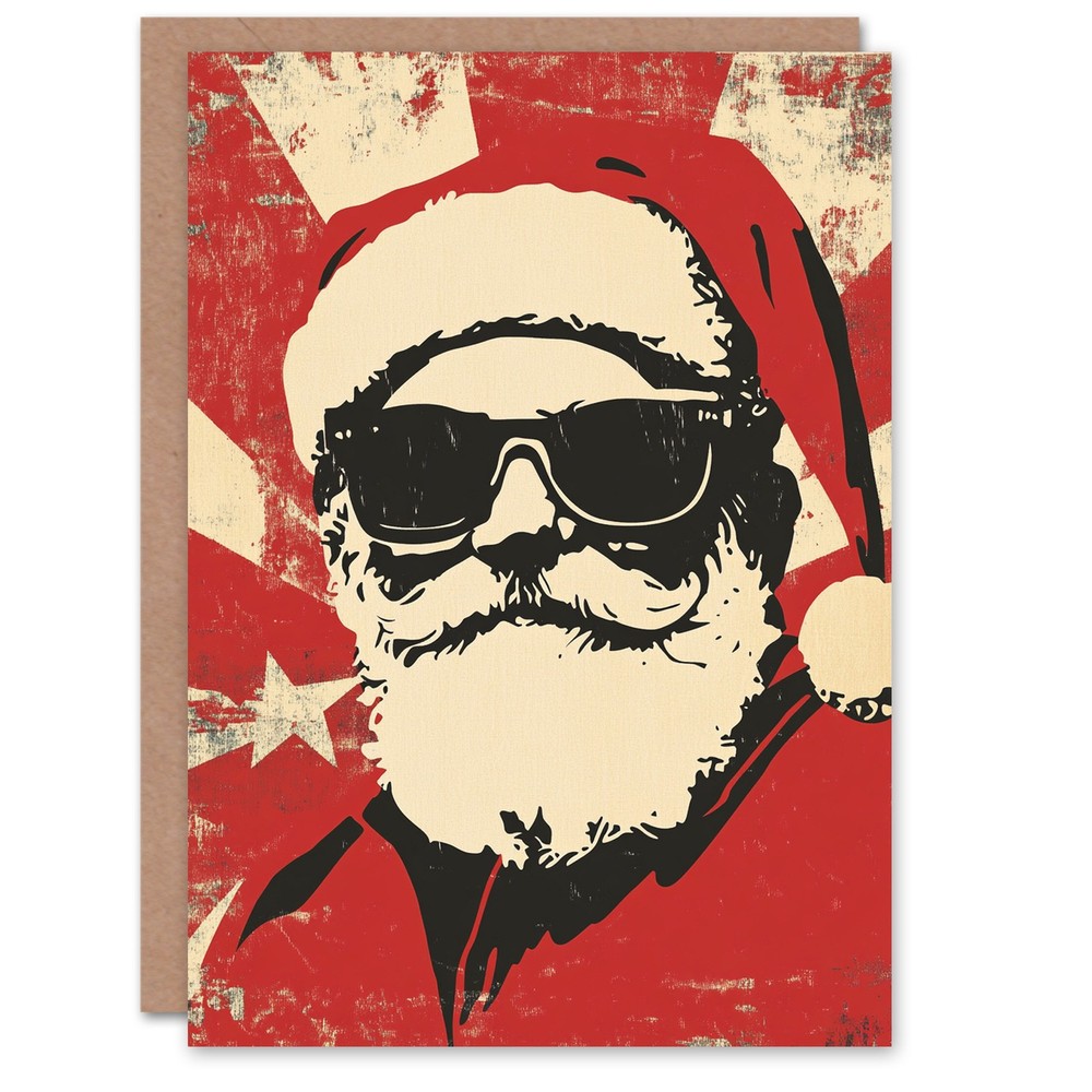 Pop Art Santa Claus With Sunglasses Christmas Fun Gift Festive Xmas Card