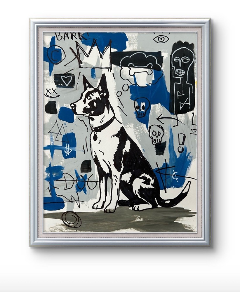 Original Abstract Animal Dog Pet Painting 14x11 paper Modern Wall Art Home Decor