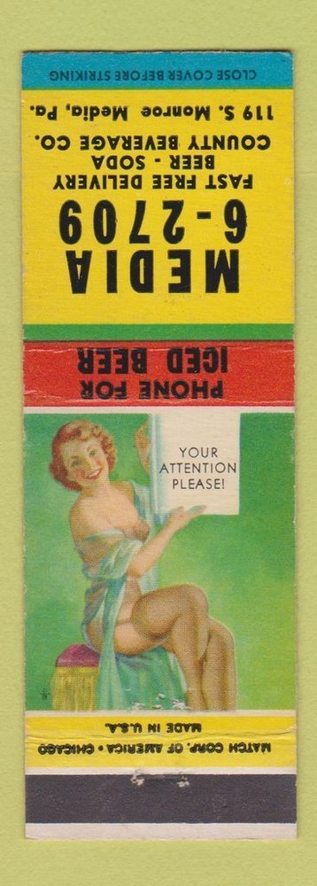 Matchbook Cover - Media County Beverage Media PA WEAR pinup