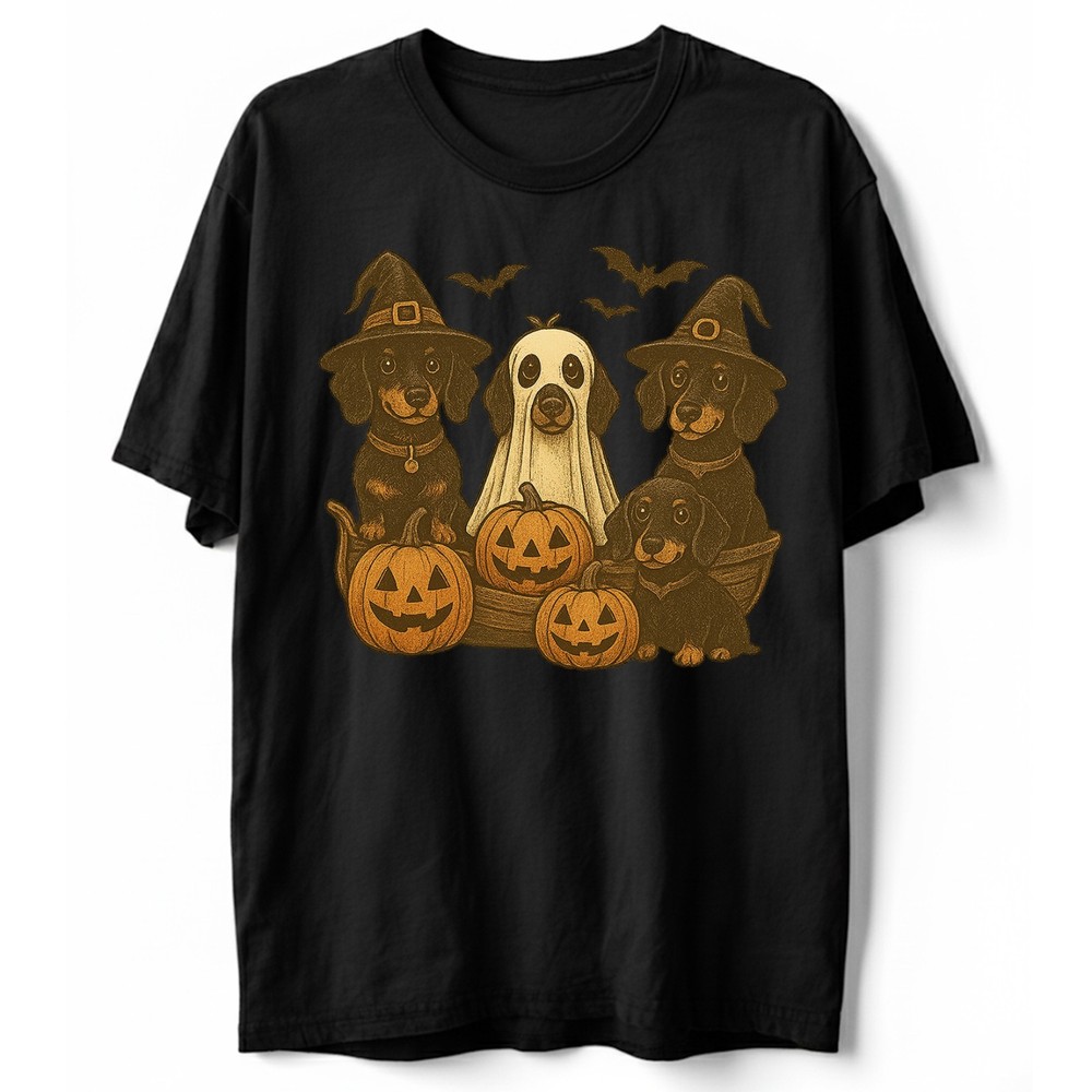 Dachshund Halloween Pumpkin Ghost Dog T-Shirt, Dog Lover Funny Costume Tee