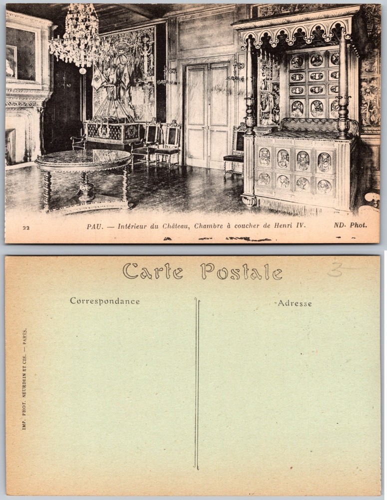 Pau France Chateau Henri IV Bedroom Postcard