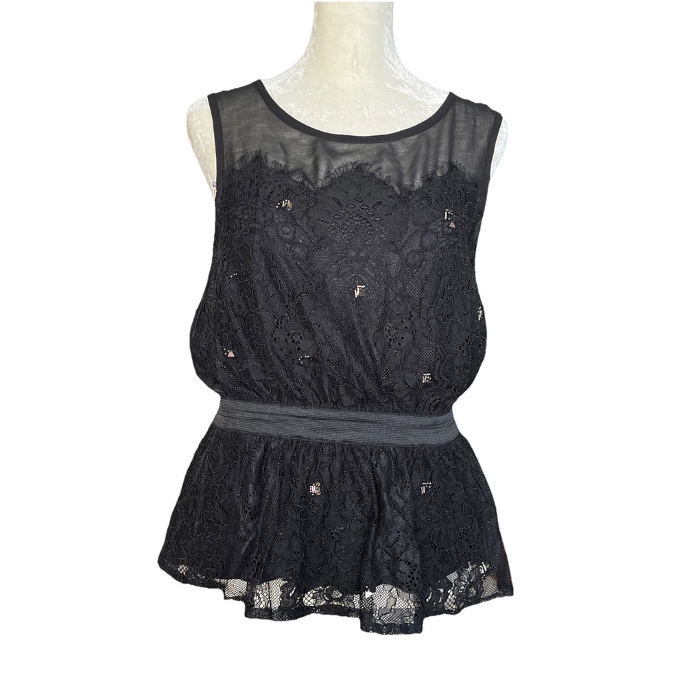Meadow Rue Anthropologie black lace sleeveless blouse size M