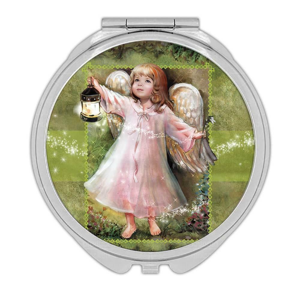 Gift Compact Mirror : Angel Lamp Catholic Religious Esoteric Victorian