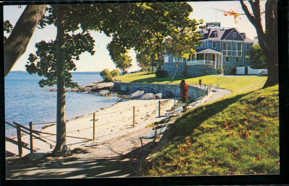 Sea Wall and Beach Bar Harbor Maine Postcard